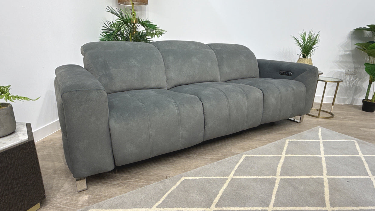 Sofology Marvella Fabric 3 Seater Power Recliner/Headrest in Lifestyle Flecked Mineral Green