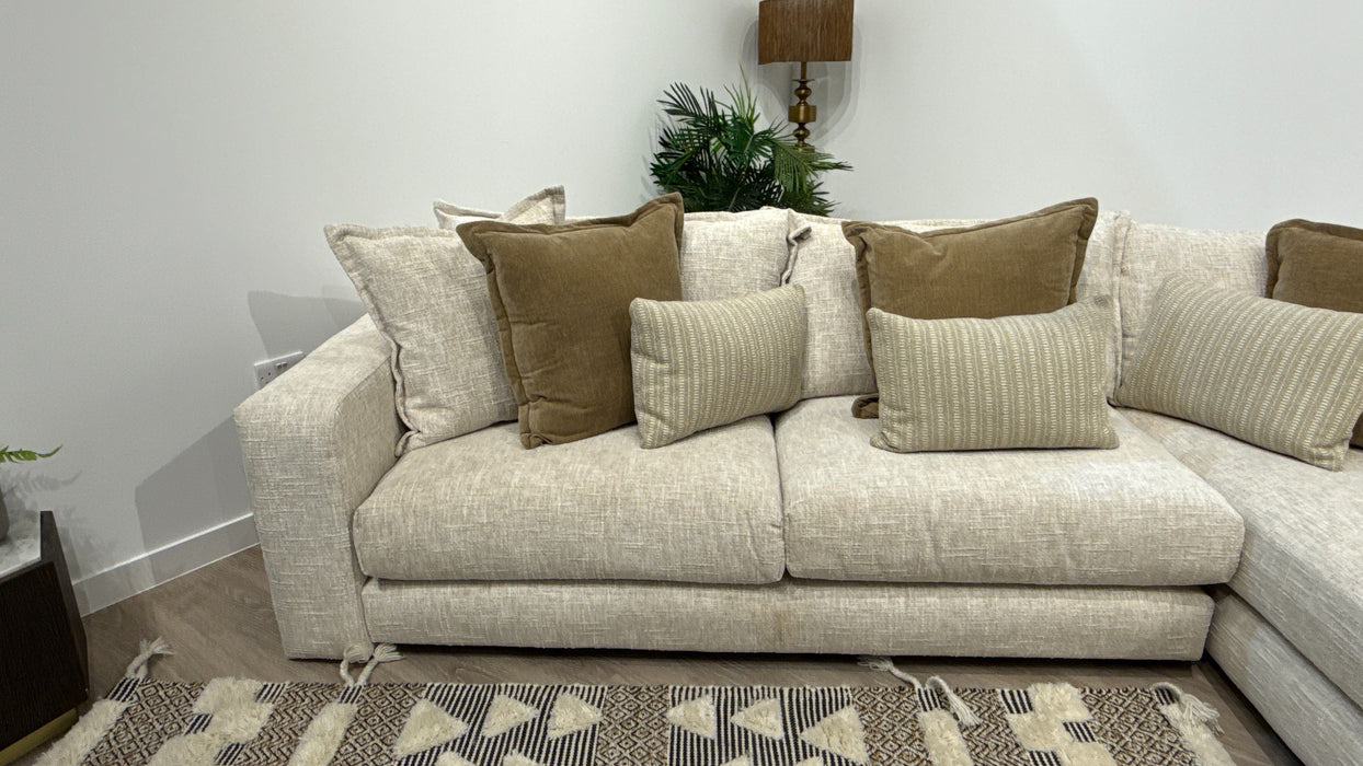 Sofology Cove Fabric Grande Chaise Light Wood Panel in Artisan Chenille Ecru Mix