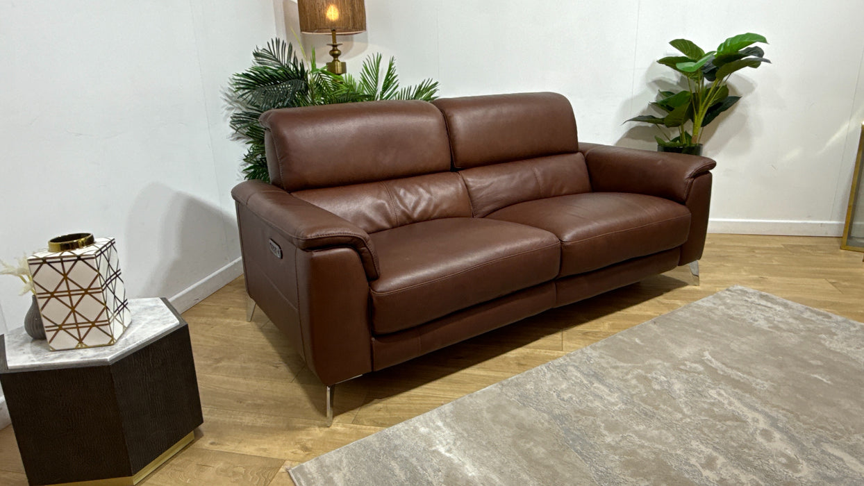 Sofology Illinois Leather 3 Seater Power Recliner/Headrest in Relaxed Soft Brown