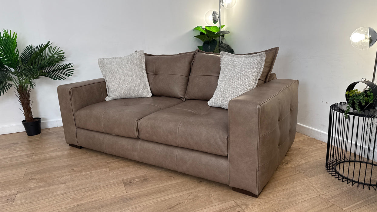 Sofology Artisan Leather 3 Seater in Relaxed Natural Grain Taupe/Natural Mix