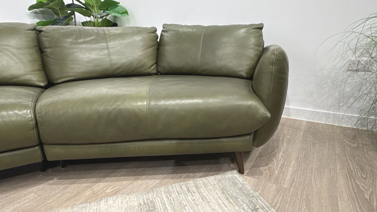 Sofology Adler Leather 4 Seater Asymmetric in Relaxed Soft Olive