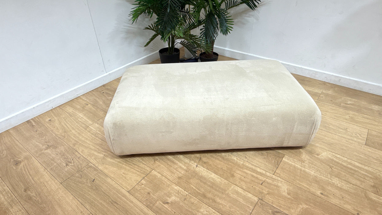 Sofology Reign Fabric Designer Footstool Gold Trim in Luxe Sherpa French Beige
