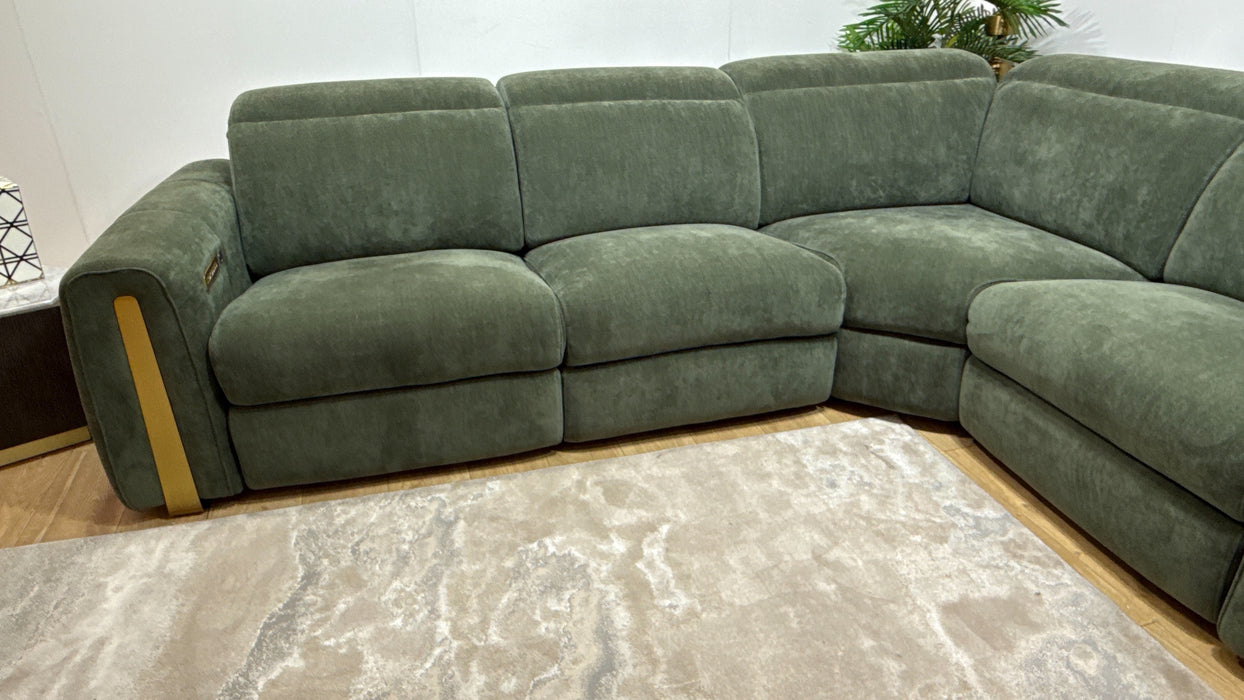 Sofology Kingsbridge Fabric 3 Corner 1.5 Power Recliner/Headrest Heated Seats in Relaxed Chenille Pine