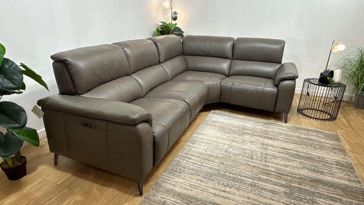 Sofology Bailey Leather 3 Corner 1.5 Power Recliner in Trusty Embossed Grey