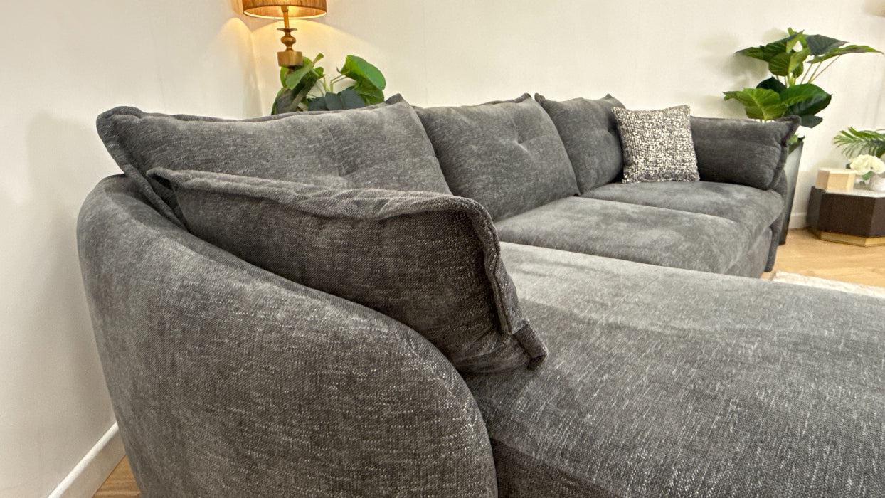 Sofology The Portobello Fabric Chaise 3 Seater Sofa Bed with Storage & Foam Seats in Linen Look Chenille Charcoal