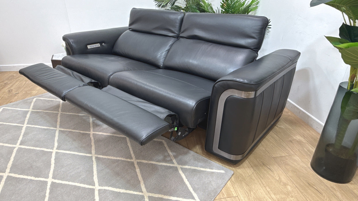 Sofology Plaza Leather 2.5 Seater Power Recliner/Headrest Heated Seats in Trusty Embossed Jet Black
