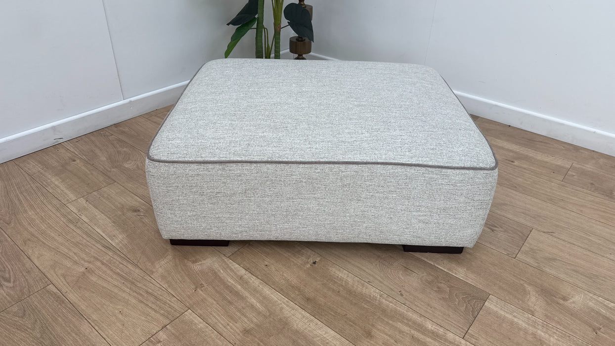 Sofology Russo Fabric Designer Footstool in Lustre Weave Contrast Piping Natural Mix
