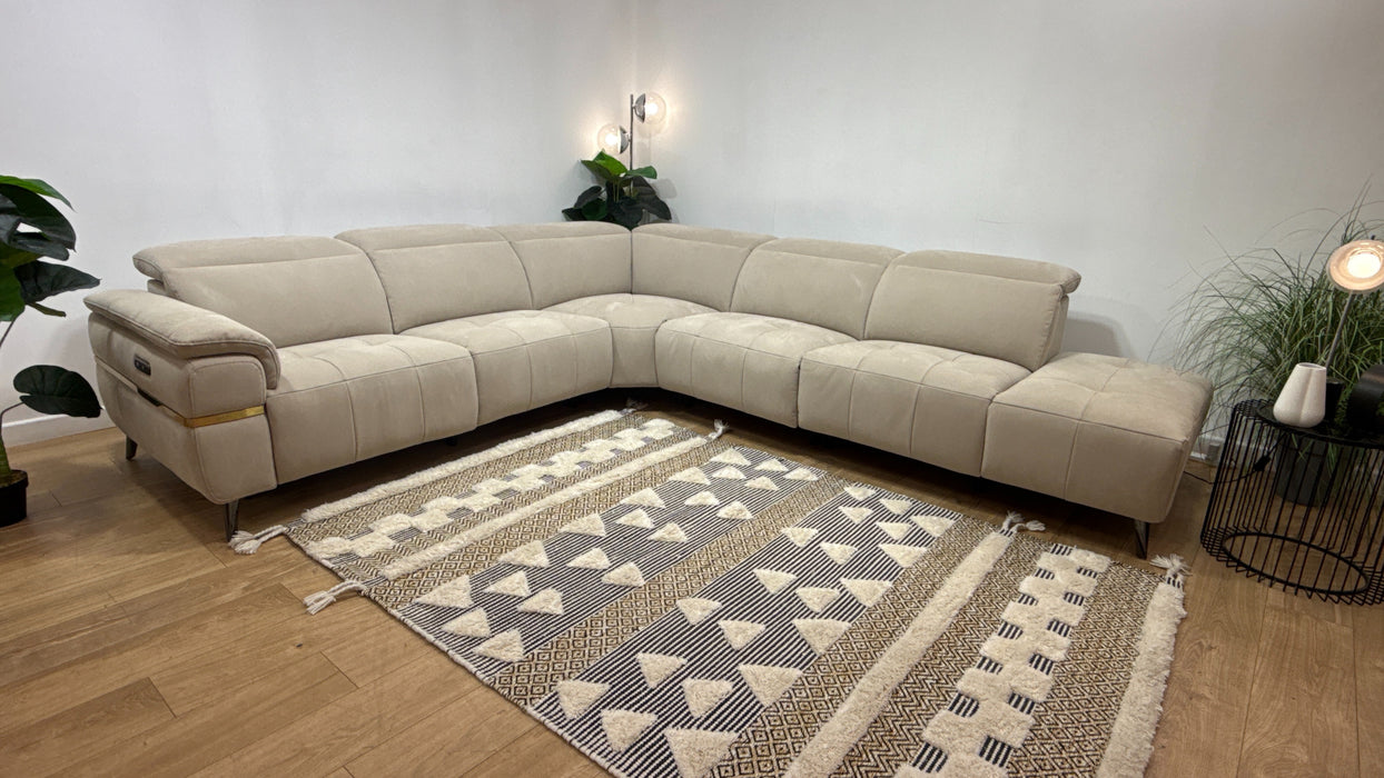 Sofology Milan Fabric 3 Corner 3 Chaise Power Recliner/Headrest in Nubuck Feel Stone