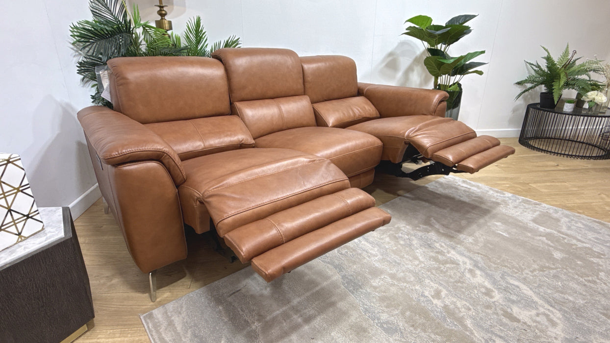 Sofology Leather Illinois 3 Seater Power Recliner + HDRest in Tan
