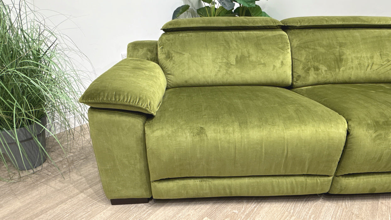 Sofology Benz Fabric 3 Seater Power Recliner/Headrest in Heritage Velvet Olive