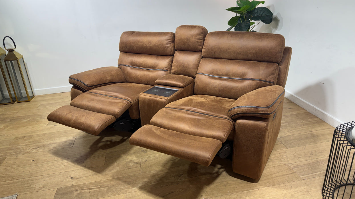 DFS The View 2 Seater Fabric Power Recliner Plus Console in Chestnut