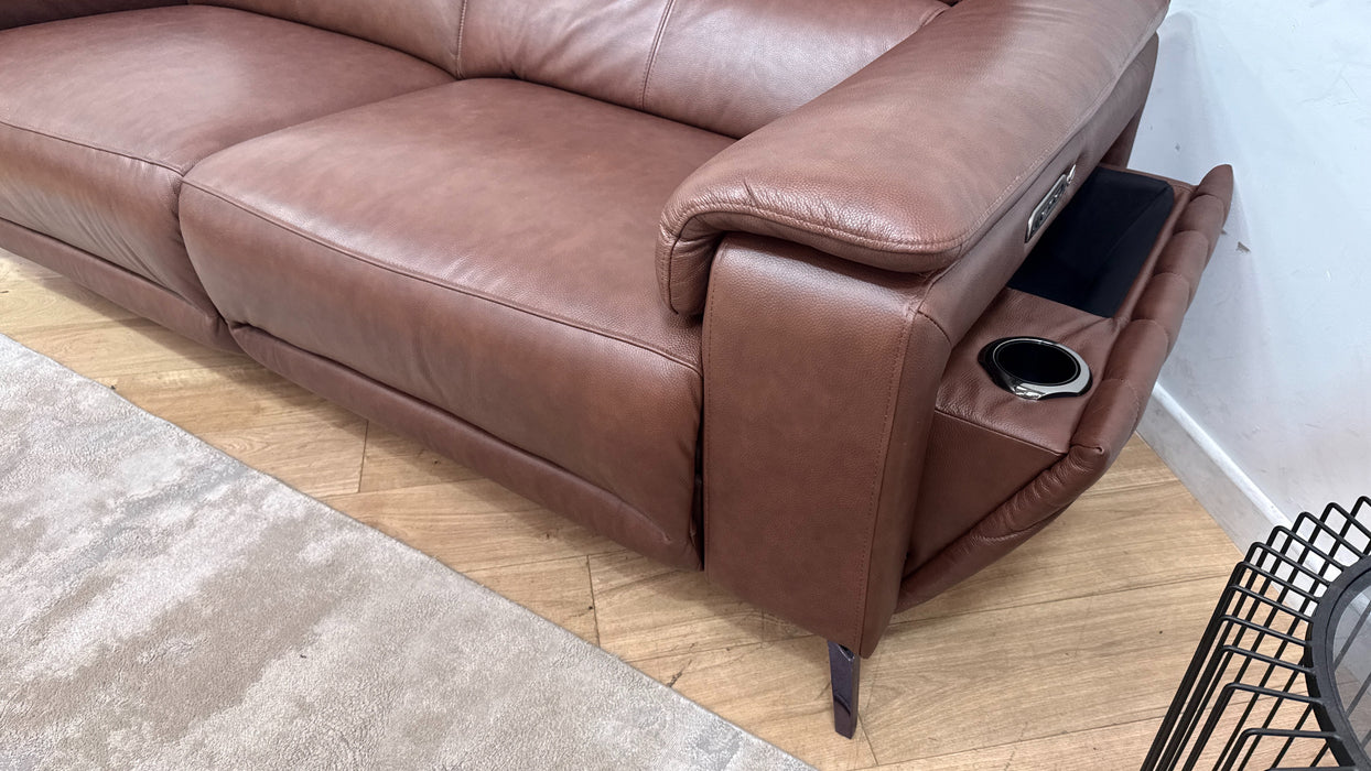 Sofology Fratelli Leather 2.5 Seater Power Recliner/Headrest in Trusty Embossed Chestnut