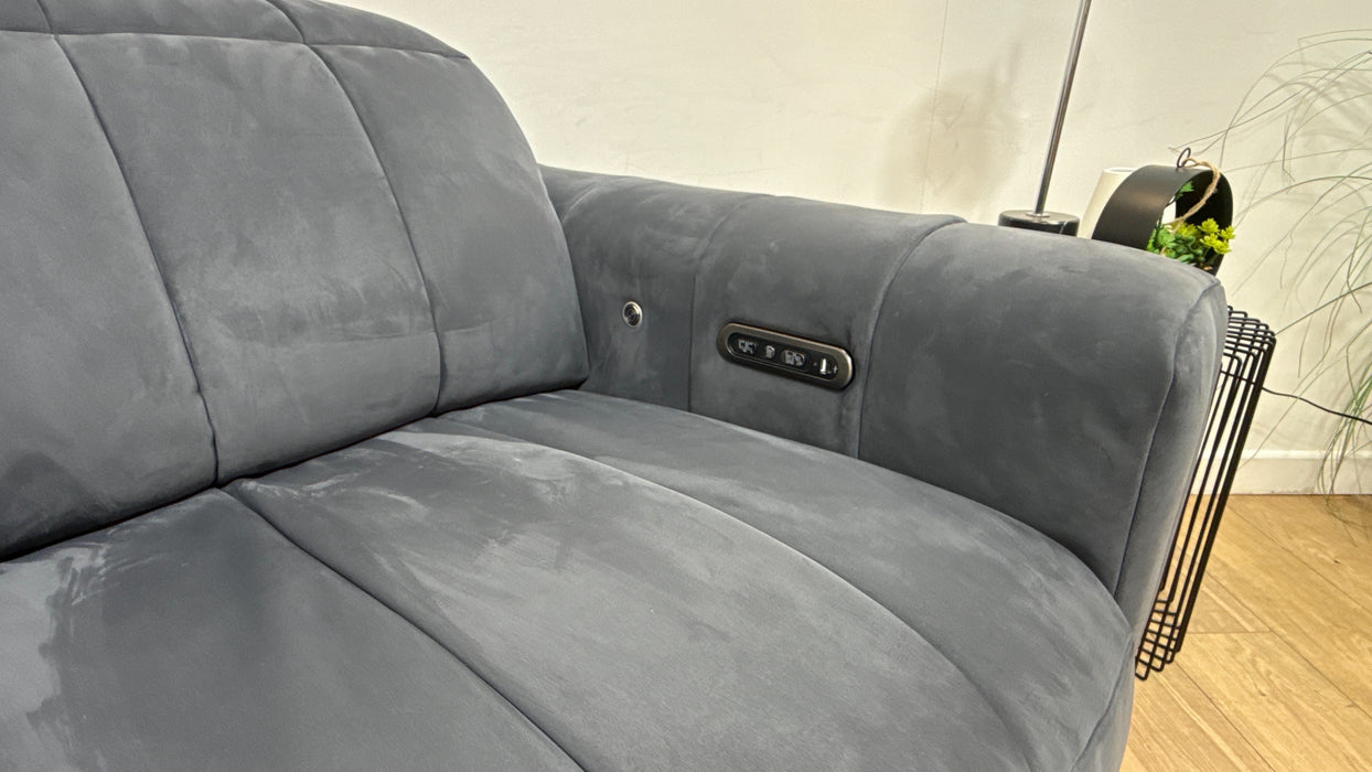 Sofology Paramount Fabric 2.5 Seater Console Power Recliner/Headrest Heated Seats Speakers in Nubuck Feel Charcoal