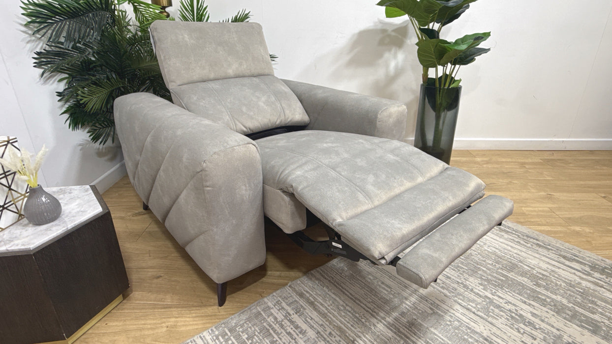 Sofology Allure Fabric Chair Power Recliner/Headrest Heated Seat Speakers in Lifestyle Flecked Stone