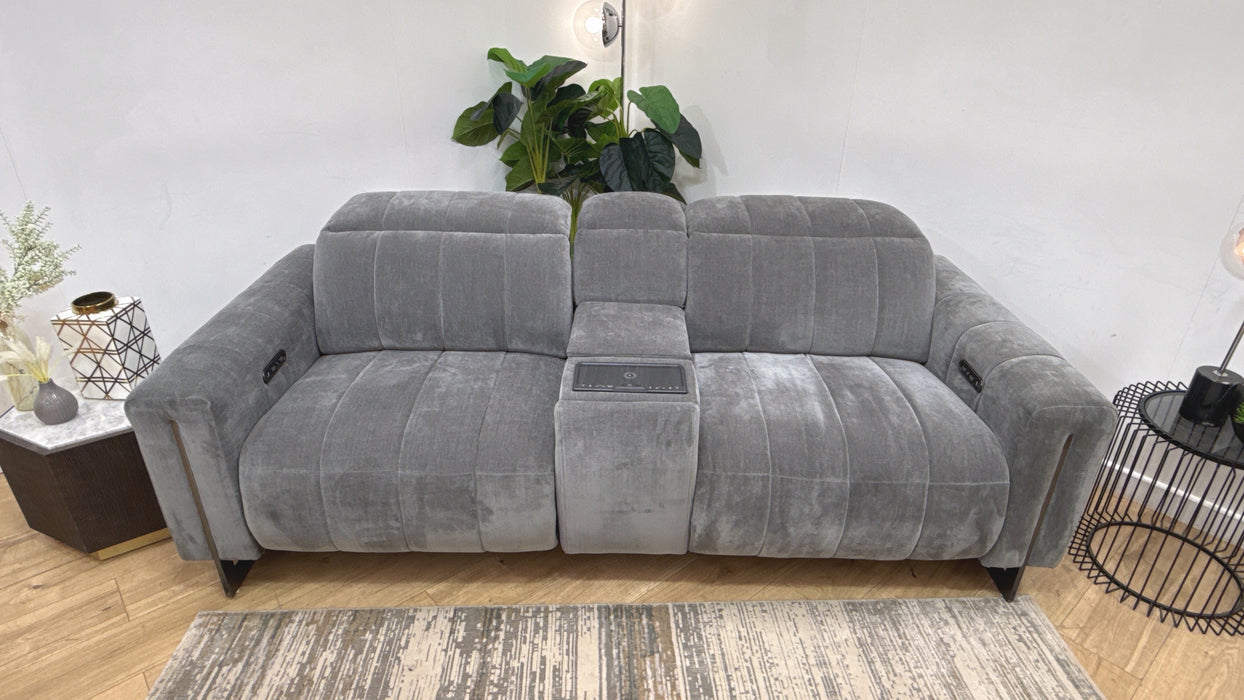 Sofology Paramount Fabric 2.5 Seater Console Power Recliner/Headrest Speakers in Relaxed Chenille Charcoal