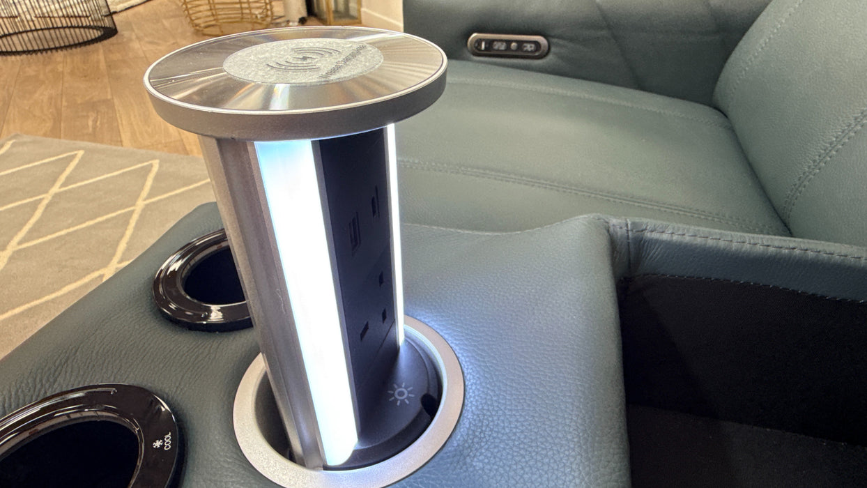 Sofology Allure Leather 2 Seater Smart Console Power Recliner/Headrest in Trusty Embossed Peacock