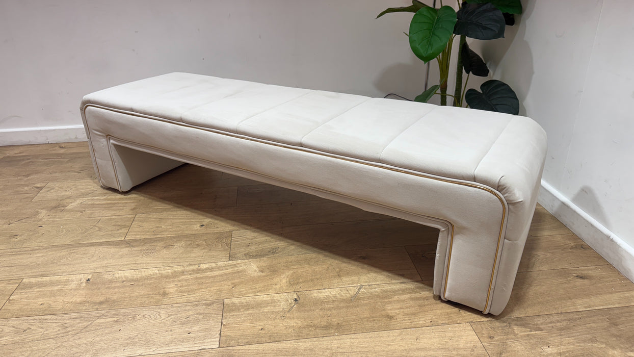 Sofology Oscar Fabric Large Bench Footstool Gold Trim in Super Matt Velvet Ecru