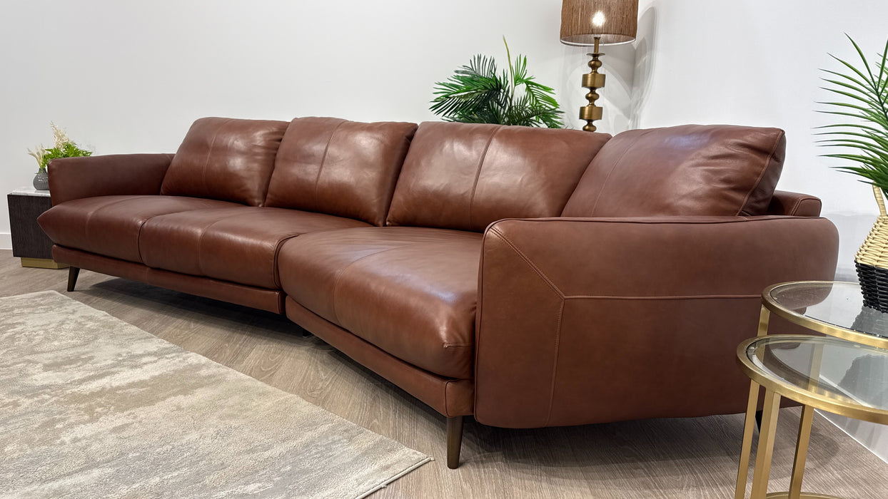 Sofology Adler Leather 4 Seater Asymmetric in Relaxed Soft Brown