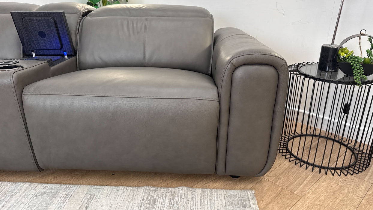 Sofology The Premiere 2.5 Seater Recliner Sofa Console in Trusty Embossed Leather Grey