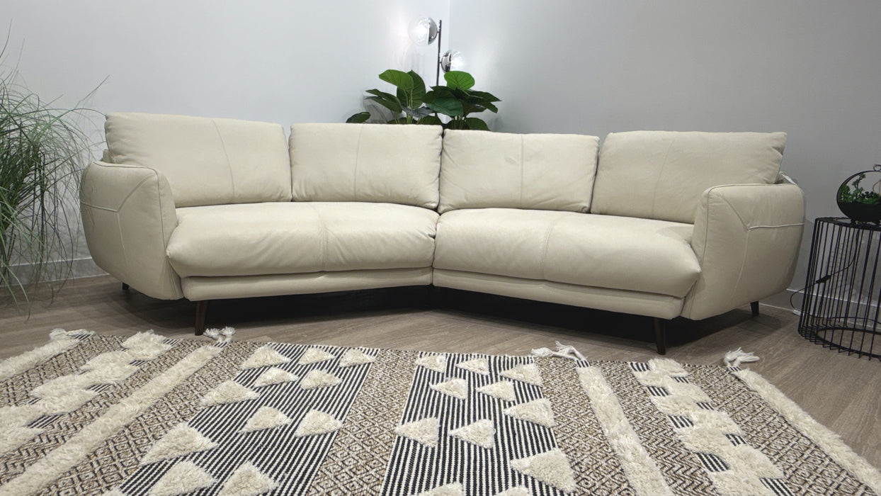Sofology Adler Leather Small Asymmetrical Curved Sofa in Bone China