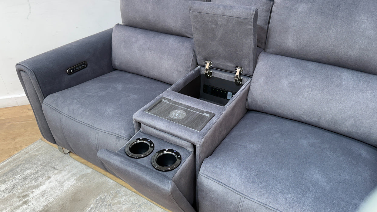 Sofology Ravello Fabric 2 Seater Console Power Recliner/Headrest Lumbar Support in Lifestyle Flecked Charcoal