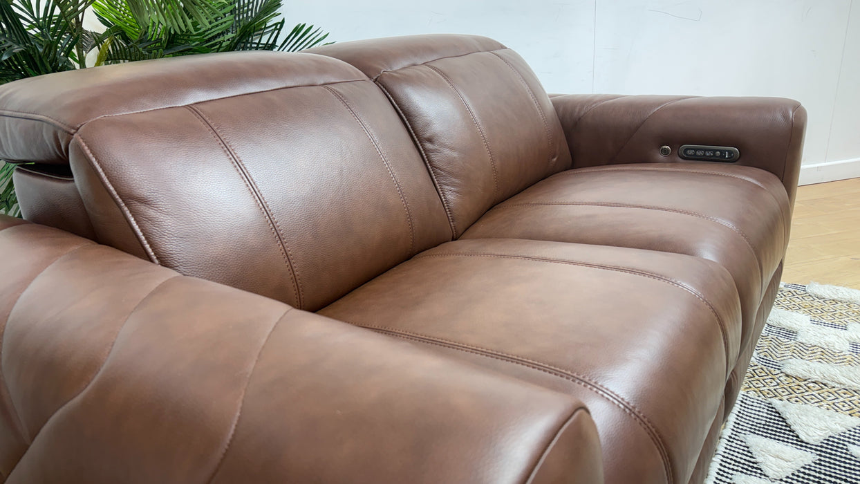 Sofology Allure Fabric 2 Seater Power Recliner/Headrest Heated Seats Lumbar Support Speakers in Trusty Embossed Chestnut