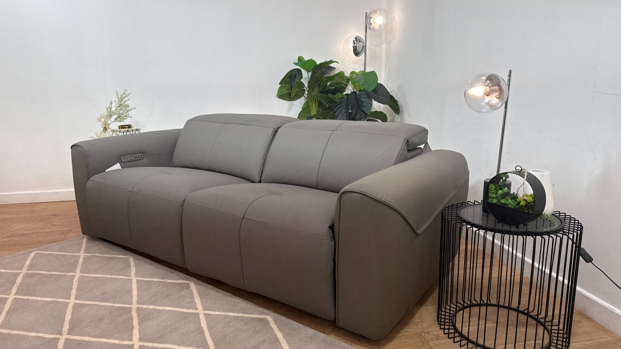Sofology Riviera Leather 2.5 Seater Power Recliner/Headrest in Trusty Super Matt Storm Grey