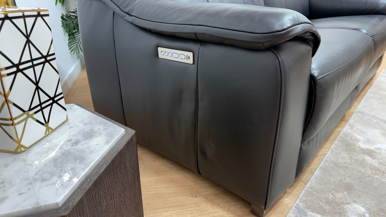 Sofology Carrera Leather 2.5 Seater Power Recliner/Headrest in Trusty Embossed Jet Black
