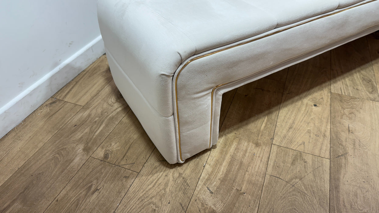 Sofology Oscar Fabric Large Bench Footstool Gold Trim in Super Matt Velvet Ecru