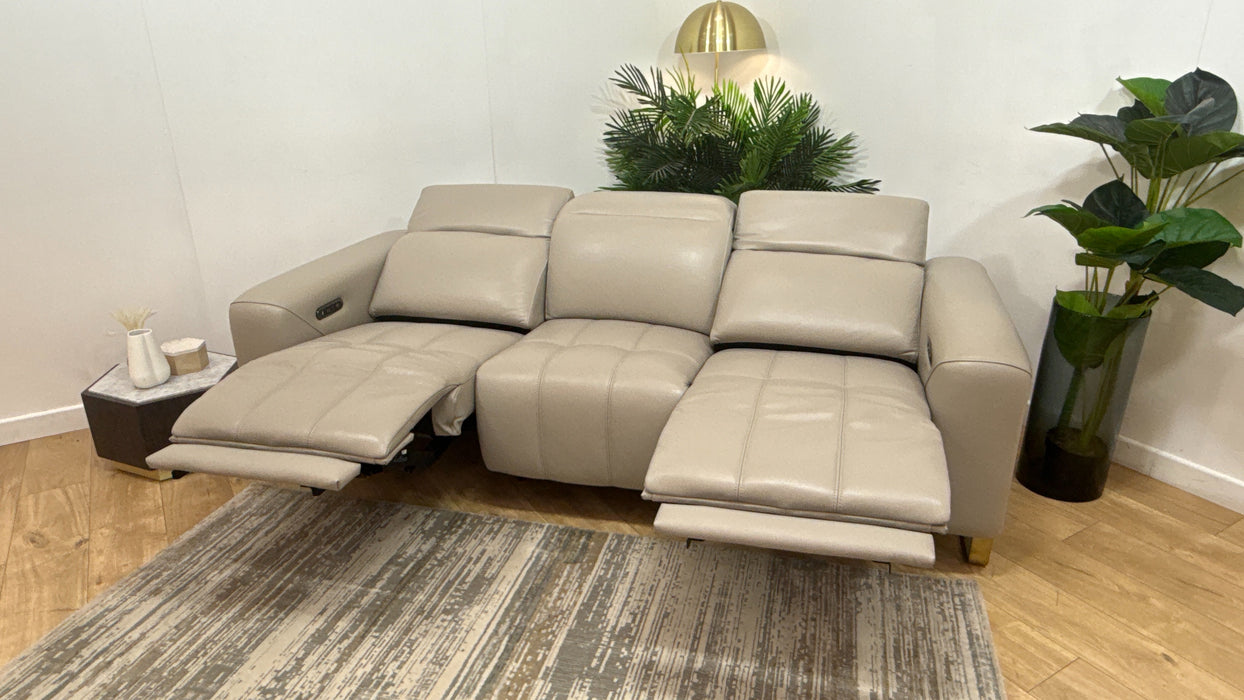 Sofology Marvella Leather 3 Seater Power Recliner/Headrest in Trusty Sheen Lead Grey