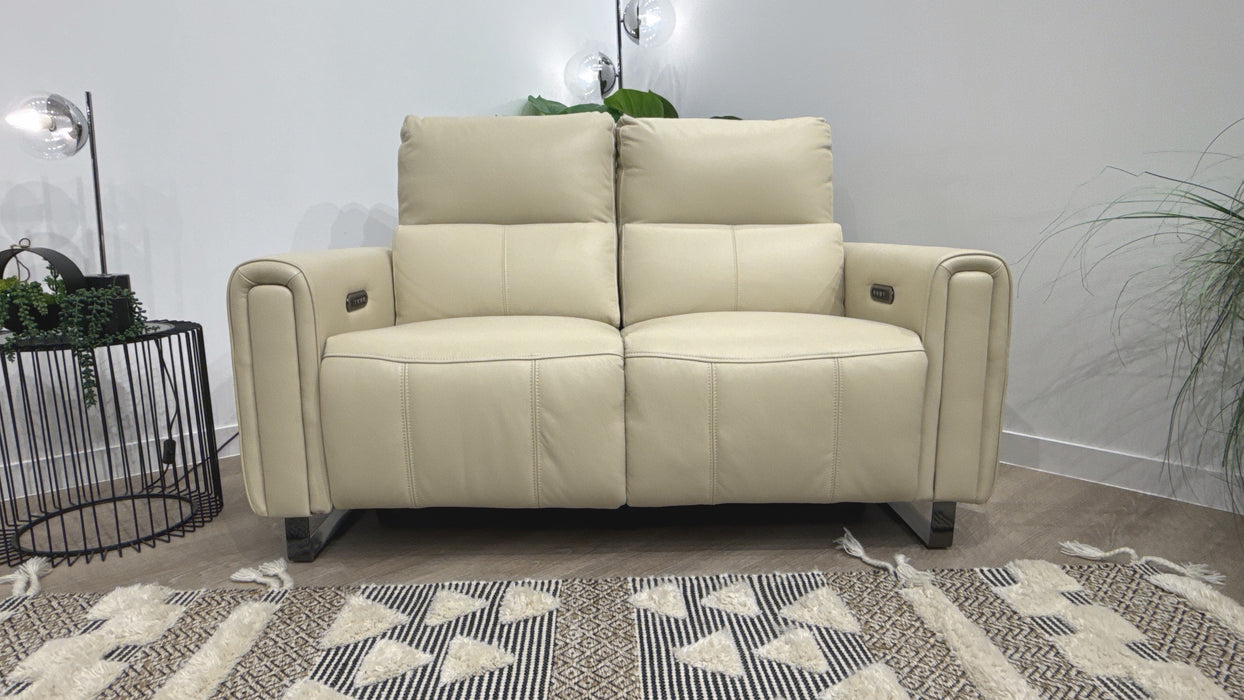 Sofology Ravello Leather 2 Seater Power Recliner/Headrest Lumbar Support in Trusty Embossed Bone China