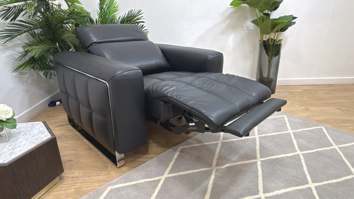 Sofology Marvella Leather Chair Power Recliner Heated Seat in Trusty Sheen Jet Black