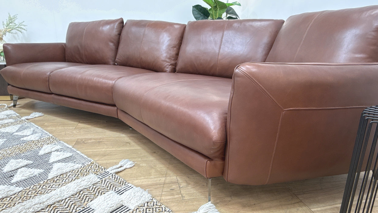 Sofology Adler Leather 4 Seater Asymmetric in Relaxed Soft Brown