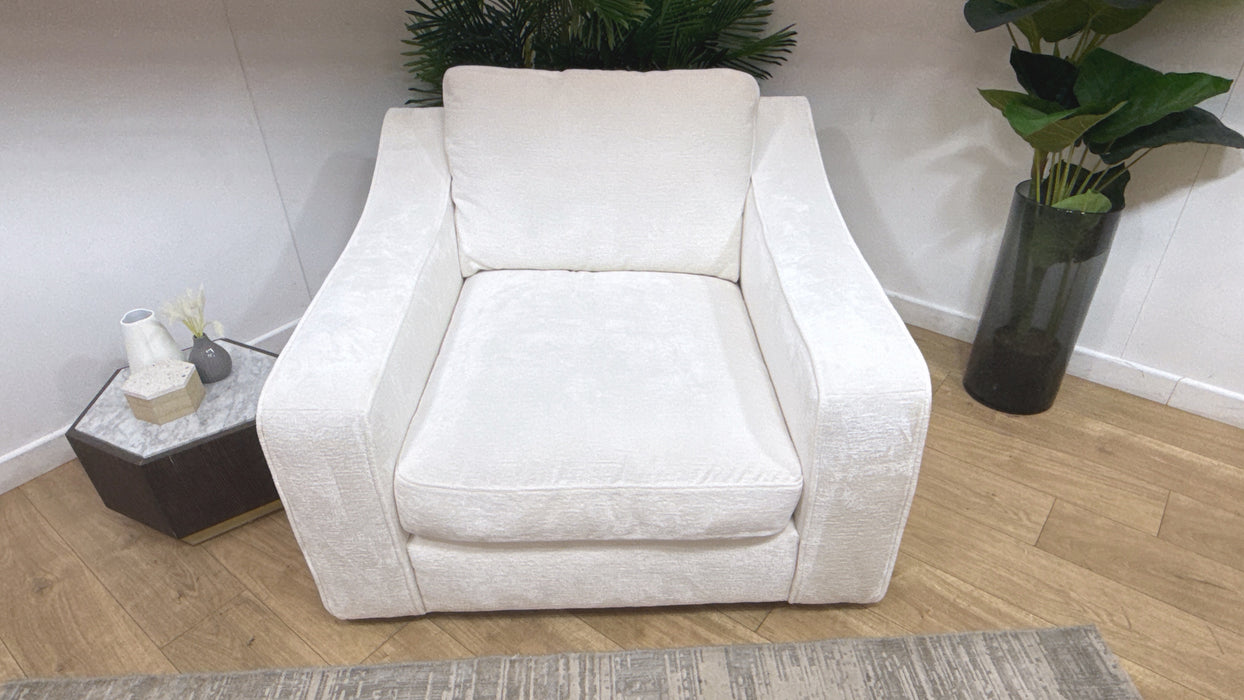 Sofology Bellagio Accent Chair Reversible Feather Flex Seat in Chunky Luxe Chenille Snow