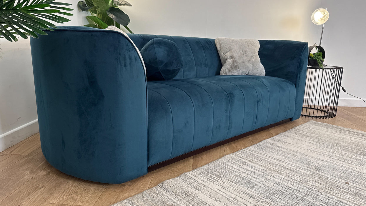 Sofology The Fitzrovia Fabric 3 Seater in Matt Velvet Navy Mix With Dark Wood Trim