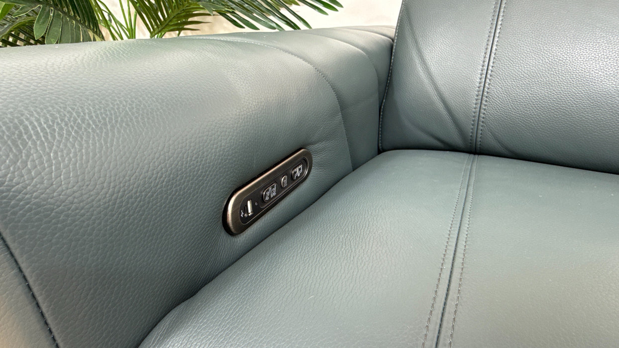 Sofology Allure Leather 2 Seater Smart Console Power Recliner/Headrest in Trusty Embossed Peacock