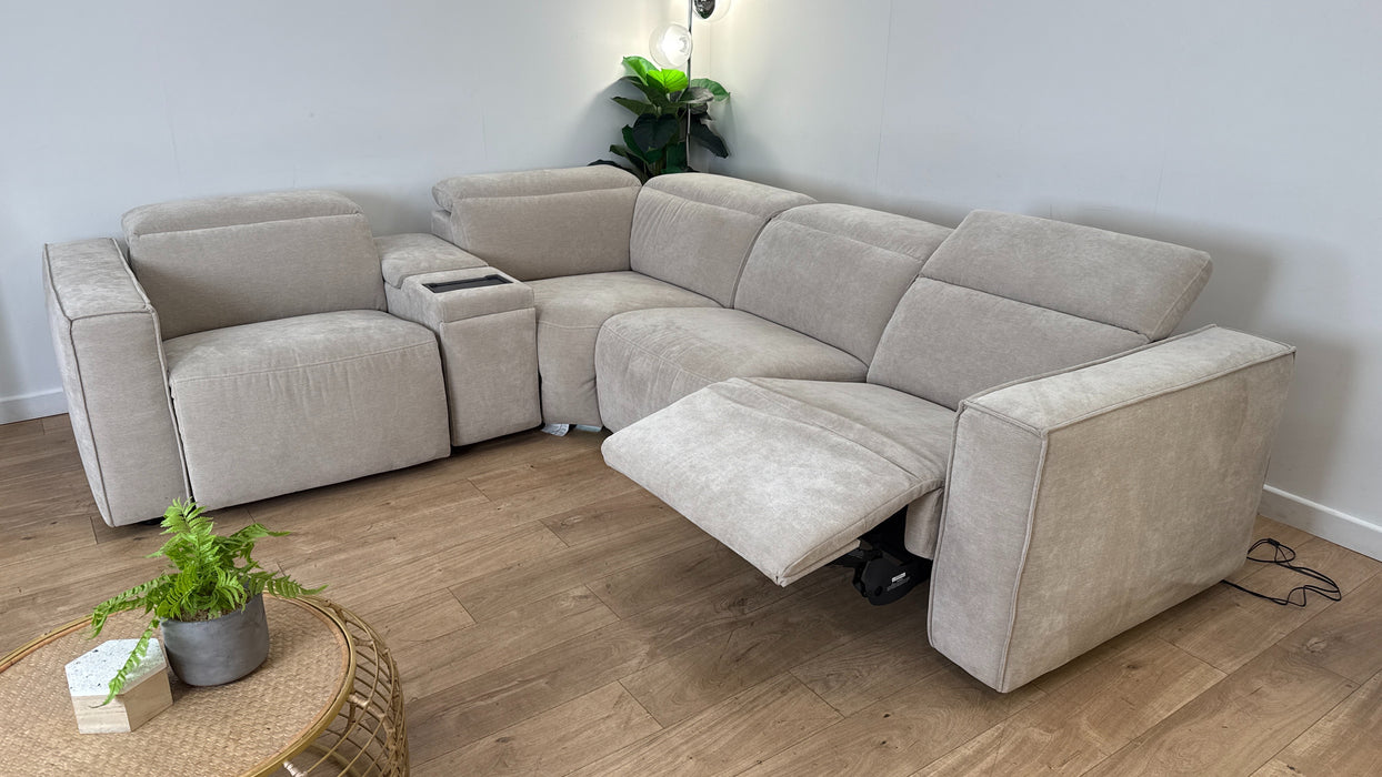 Sofology The Horizon 1.5 Corner 3 Console Recliner Sofa in Textured Chenille Stone