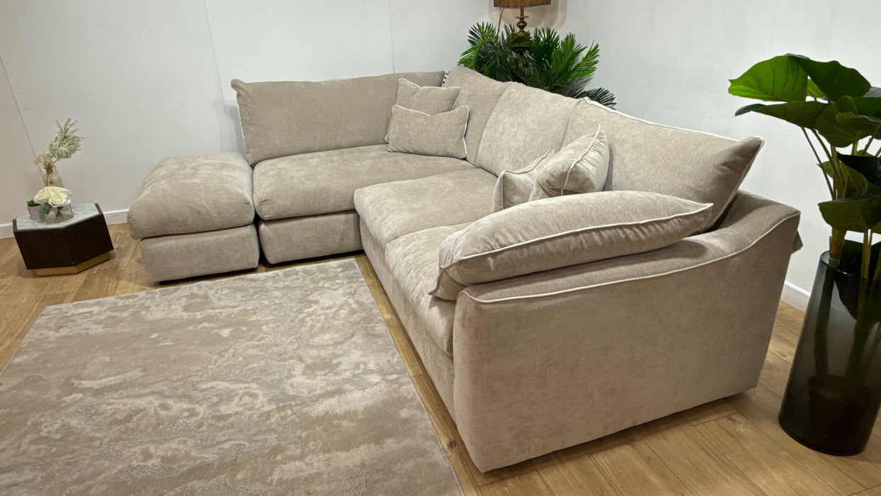 Sofology Georgio Fabric Terminal 1 Corner 3 Feather Flex Seats in Lifestyle Plush Chenille Wicker Mix