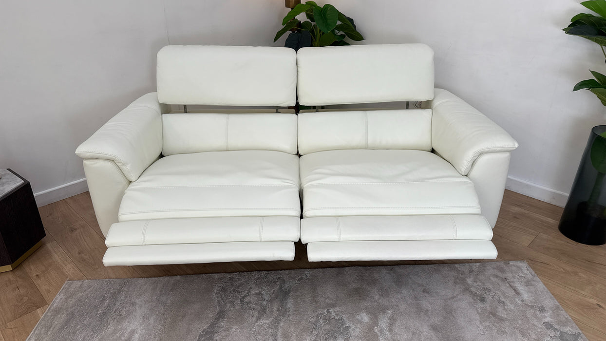 Sofology Illinois Leather 3 Seater Power Recliner/Headrest in Trusty Soft Sheen White