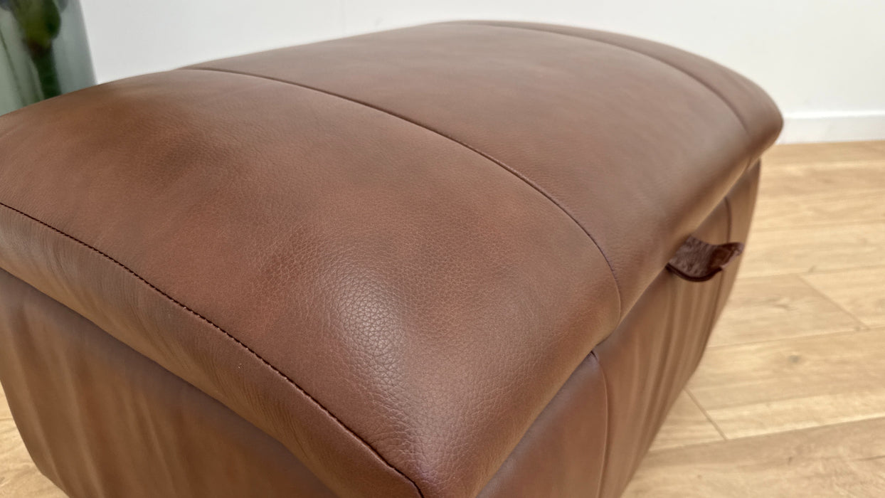 Sofology Lumiere Leather Designer Storage Footstool in Trusty Embossed Leather Chestnut
