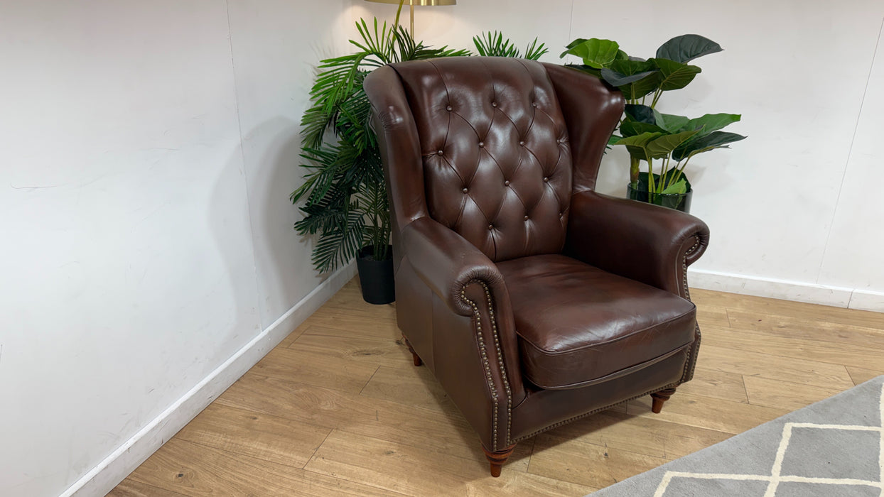 Sofology Darcy Leather Accent Wing Chair with Studs in Trusty Supersoft Sheen Chestnut