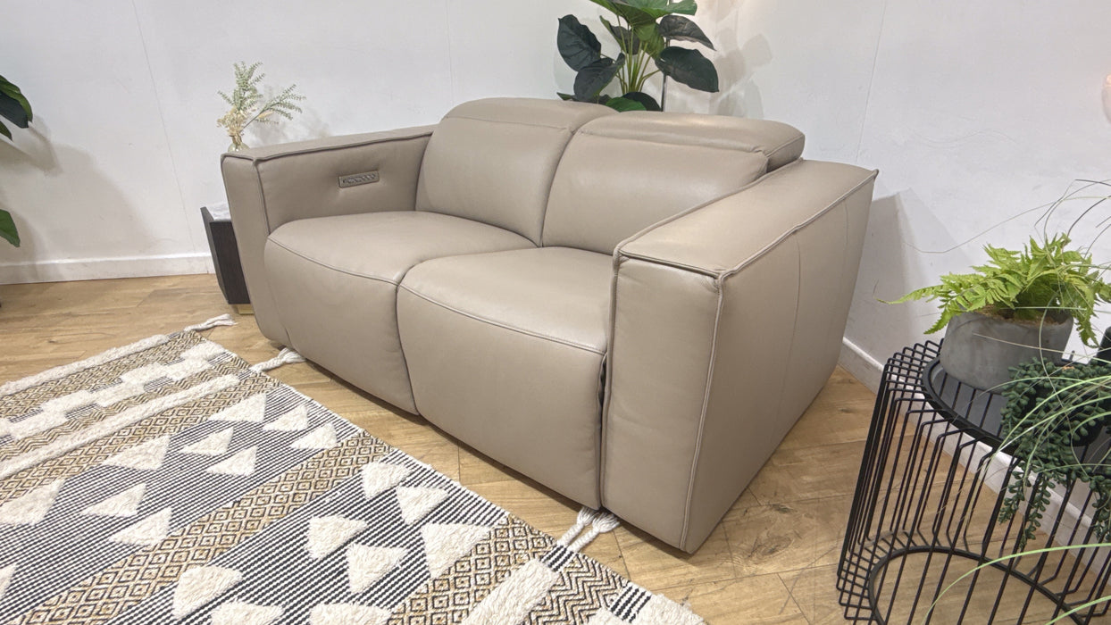 Sofology Horizon Leather 2 Seater Power Recliner/Headrest in Trusty Embossed Stone