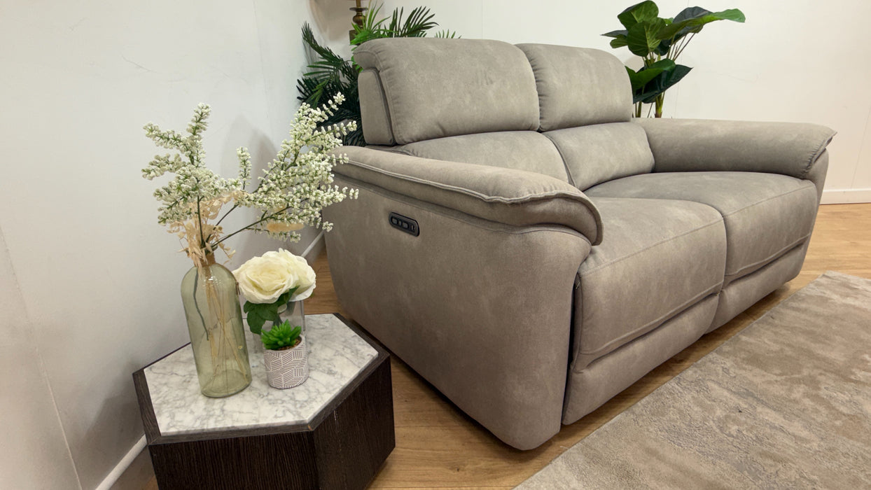 Sofology Hugo Fabric 2 Seater Power Recliner/Headrest in Lifestyle Flecked Stone