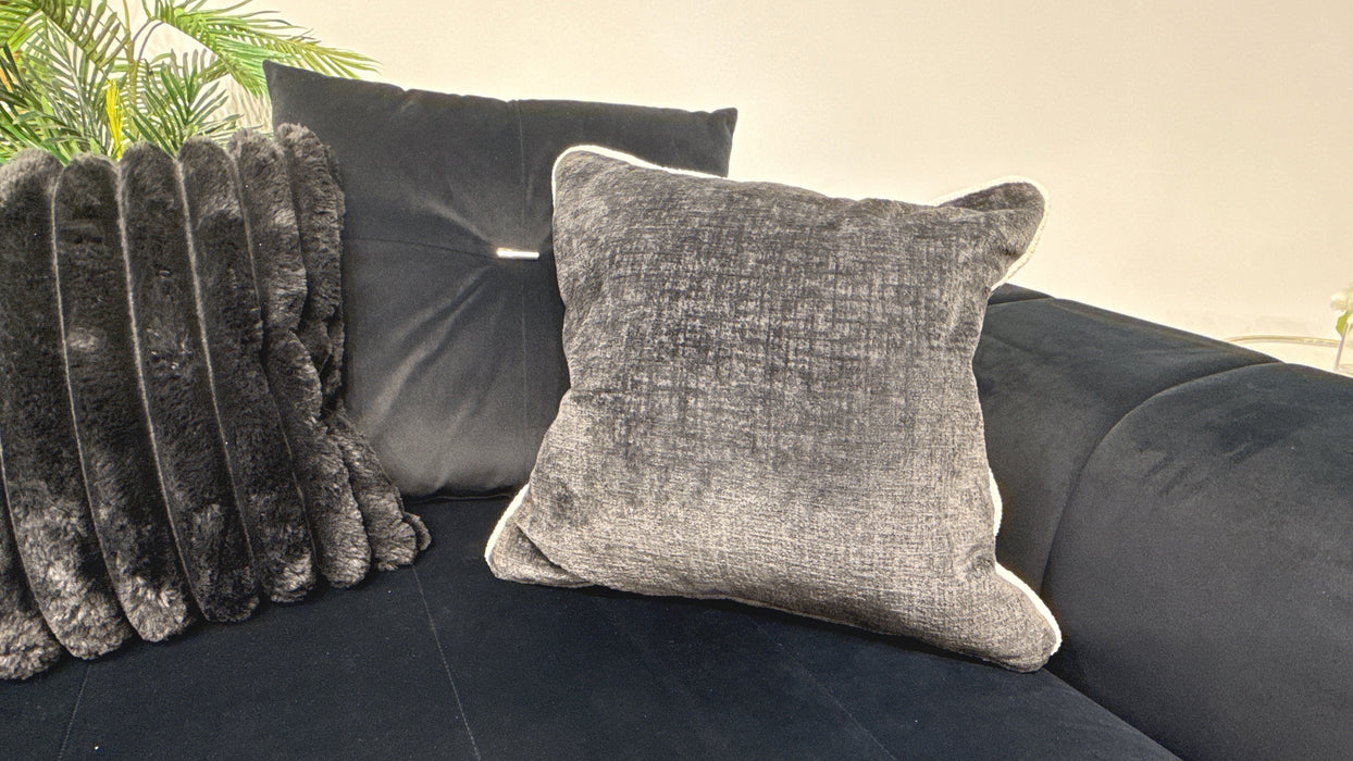 Sofology Oscar Fabric 2 Seater Silver Trim in Super Matt Velvet Black Mix