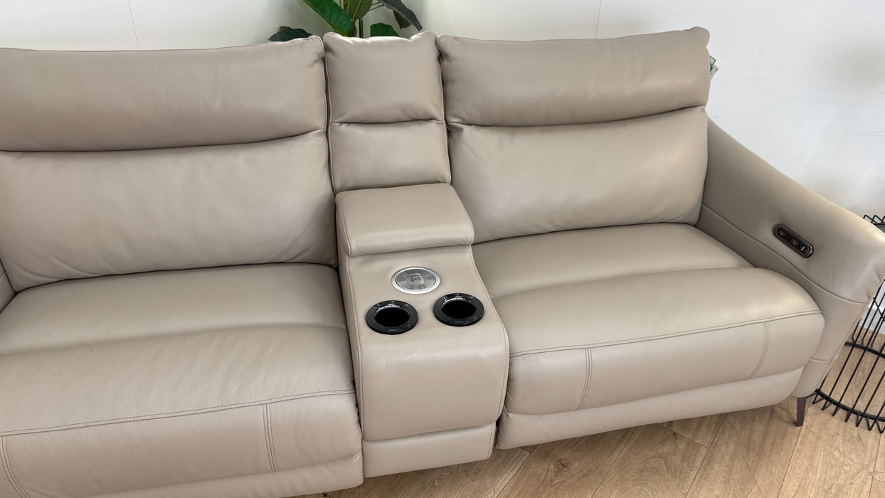 Sofology Renato Leather 2.5 Seater Console Power Recliner in Trusty Embossed Stone