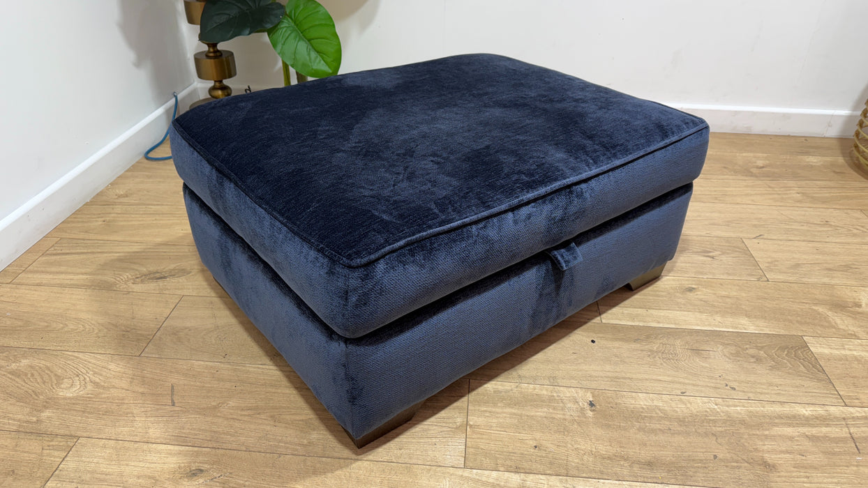 Sofology Newbury Fabric Storage Footstool in Luxury Deep Pile Chenille Denim