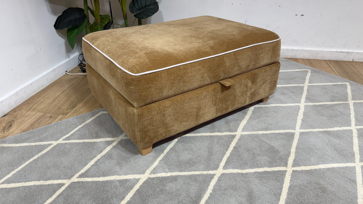 Sofology Remy Fabric Large Storage Footstool in Soft Chenille Almond With Natural Contrast Piping