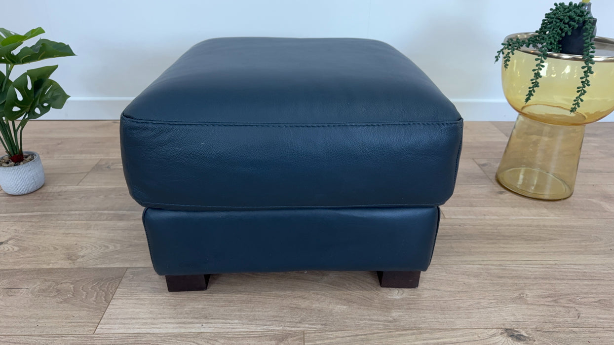 Santino Footstool - Leather - hampshire Blue