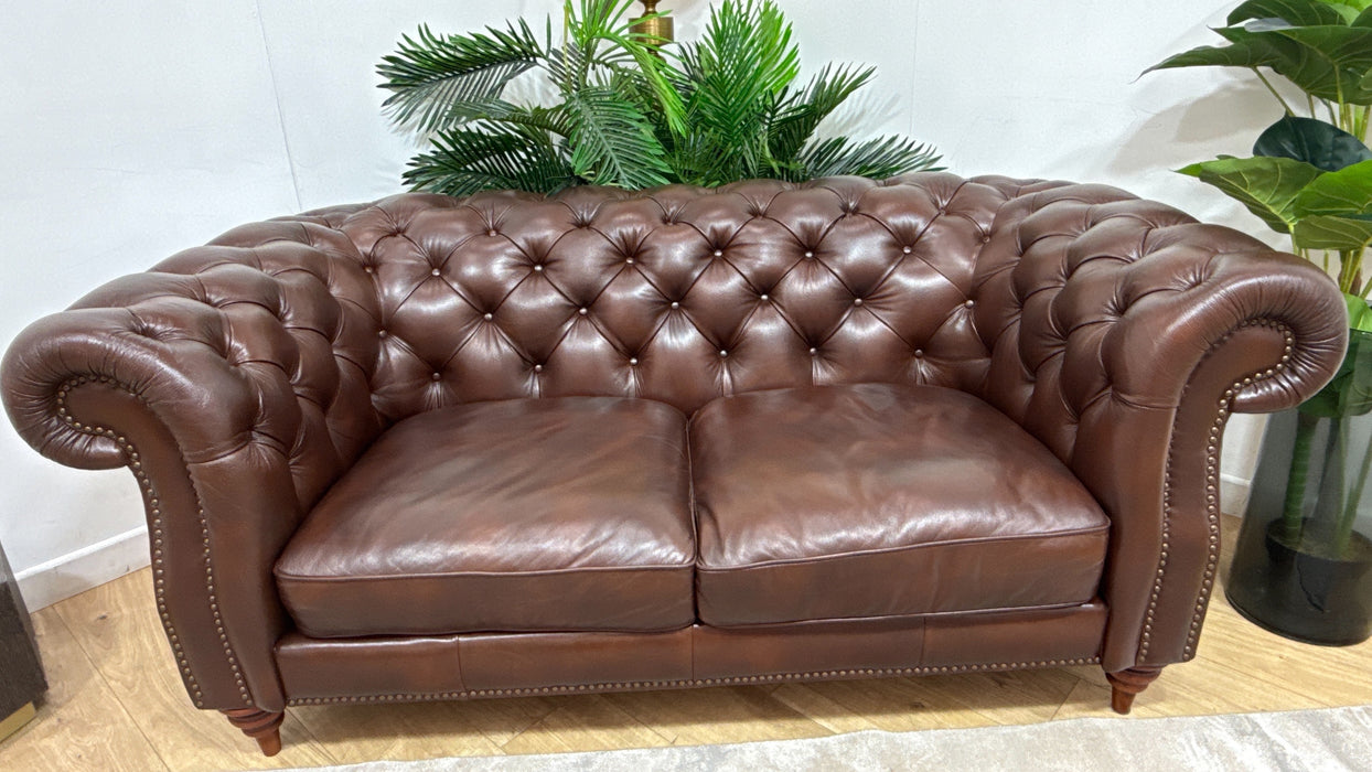 Sofology Darcy Leather 2 Seater with Studs in Trusty Supersoft Sheen Chestnut