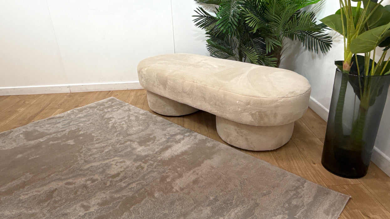 Sofology Chamonix Designer Footstool in Soft Short Pile Faux Fur Natural Mix